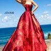 Ballgown Dresses Jovani 02038 Floral Ballgown Long Print Prom Dress Slit Strapless Designer V Points Neckline