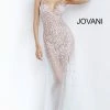 Jovani 02047 Sheer Sheath Crystal Embellished Sexy Evening Gown Formal Dress Prom Backless Dresses