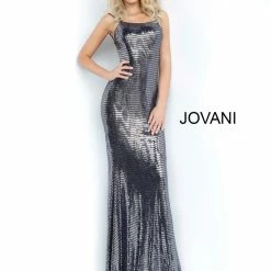 Backless Dresses Jovani 02076 Metallic Prom Dress Evening Gown Long Train Open Back Lace Up Tie