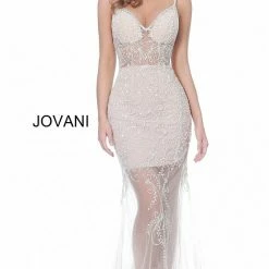 Jovani 02092 V Neckline Embellished Illusion Prom Dress Evening Gown