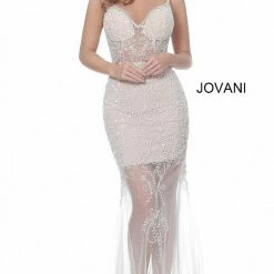 Jovani 02092 V Neckline Embellished Illusion Prom Dress Evening Gown