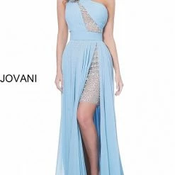 Jovani 02114 Perriwinkle One Shoulder Chiffon Prom Dress