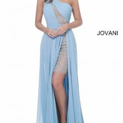 Jovani 02114 Perriwinkle One Shoulder Chiffon Prom Dress