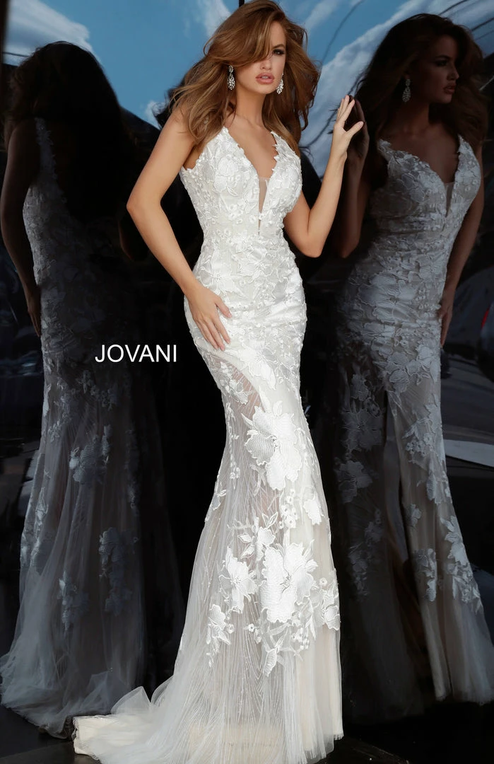 Jovani 02444 Long Floral Lace Plunging Wedding Dress Prom Gown Sexy Sheer Mermaid Dresses 5 Jovani 02444 Long Floral Lace Plunging Wedding Dress Prom Gown Sexy Sheer Mermaid Dresses