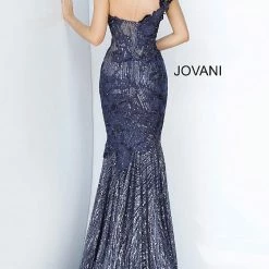 Jovani 02445 Long Fitted Mermaid Sheer Corset One Shoulder Evening Dress
