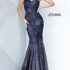 Jovani 02445 Long Fitted Mermaid Sheer Corset One Shoulder Evening Dress