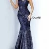 Jovani 02445 Long Fitted Mermaid Sheer Corset One Shoulder Evening Dress