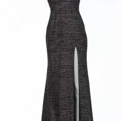 Metallic Dresses Jovani 02472 Long Fitted Glitter Jersey Prom Dress Sheer V Neck Shimmer Pageant