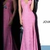 Jovani 02472 Long Fitted Glitter Jersey Prom Dress Sheer V Neck Shimmer Pageant