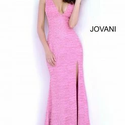 Metallic Dresses Jovani 02472 Long Fitted Glitter Jersey Prom Dress Sheer V Neck Shimmer Pageant