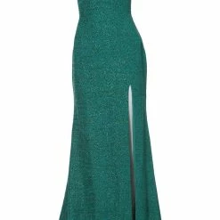 Metallic Dresses Jovani 02472 Long Fitted Glitter Jersey Prom Dress Sheer V Neck Shimmer Pageant