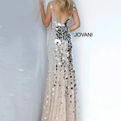 Backless Dresses Jovani 02479 Long Cut Glass V Neck Slit Prom Dress Evening Pageant Gown