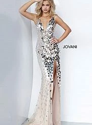 Jovani 02479 Long Cut Glass V Neck Slit Prom Dress Evening Pageant Gown