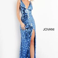 Backless Dresses Jovani 02479 Long Cut Glass V Neck Slit Prom Dress Evening Pageant Gown