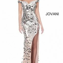 Jovani 02500 Off The Shoulder Cut Glass Formal Dress Evening Gown Long Slit