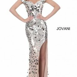 Jovani 02500 Off The Shoulder Cut Glass Formal Dress Evening Gown Long Slit