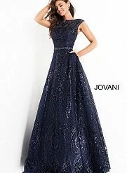 Ballgown Dresses Jovani 02514 A Line Prom Dress Embellished High Neckline Cap Sleeve Mother Of The Bride