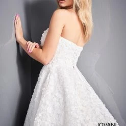 Corset Dresses Jovani 02564 Short Fit & Flare White Floral Applique Cocktail Dress Wedding Reception
