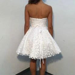 Corset Dresses Jovani 02564 Short Fit & Flare White Floral Applique Cocktail Dress Wedding Reception