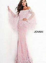 Jovani 02570 Off The Shoulder Bell Sleeves Evening Gown Lace Mother Of The Bride Dress Long Sleeve Dresses