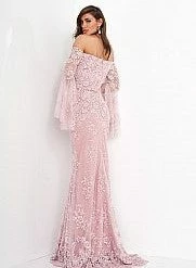 Jovani 02570 Off The Shoulder Bell Sleeves Evening Gown Lace Mother Of The Bride Dress Long Sleeve Dresses