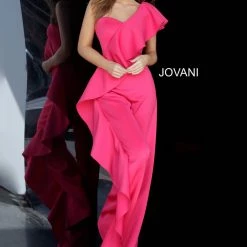 Jovani 02617 Long One Shoulder Ruffle Prom Jumpsuit Pageant Pant Suit