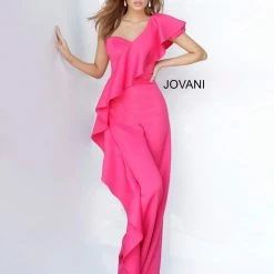 Jovani 02617 Long One Shoulder Ruffle Prom Jumpsuit Pageant Pant Suit