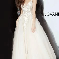 Jovani 02758 Long Sheer Lace Applique A Line Prom Dress Pageant Gown Formal Ballgown Dresses