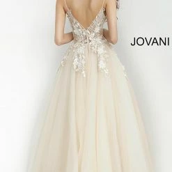 Jovani 02758 Long Sheer Lace Applique A Line Prom Dress Pageant Gown Formal Ballgown Dresses