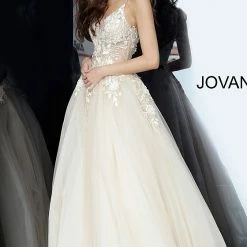 Jovani 02758 Long Sheer Lace Applique A Line Prom Dress Pageant Gown Formal Ballgown Dresses