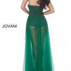 Jovani 02816 Strapless Sheer A Line Bodysuit Romper Dress Embellished Dress Jumpsuits & Rompers