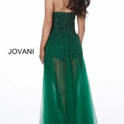 Jovani 02816 Strapless Sheer A Line Bodysuit Romper Dress Embellished Dress Jumpsuits & Rompers