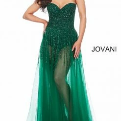 Jovani 02816 Strapless Sheer A Line Bodysuit Romper Dress Embellished Dress Jumpsuits & Rompers