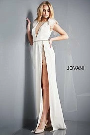 Backless Dresses Jovani 02833 Fitted Romper With Overskirt Side Slit Feather Shoulders Open Back 4 Backless Dresses Jovani 02833 Fitted Romper With Overskirt Side Slit Feather Shoulders Open Back