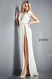Backless Dresses Jovani 02833 Fitted Romper With Overskirt Side Slit Feather Shoulders Open Back 3 Backless Dresses Jovani 02833 Fitted Romper With Overskirt Side Slit Feather Shoulders Open Back