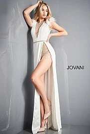 Backless Dresses Jovani 02833 Fitted Romper With Overskirt Side Slit Feather Shoulders Open Back 7 Backless Dresses Jovani 02833 Fitted Romper With Overskirt Side Slit Feather Shoulders Open Back