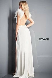 Backless Dresses Jovani 02833 Fitted Romper With Overskirt Side Slit Feather Shoulders Open Back 6 Backless Dresses Jovani 02833 Fitted Romper With Overskirt Side Slit Feather Shoulders Open Back