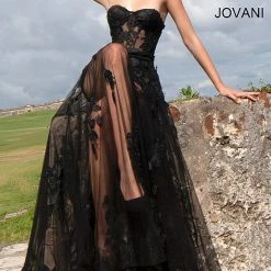 Corset Dresses Jovani 02845 Sheer Corset Maxi Skirt Prom Dress Mini Lace Sexy Formal Gown