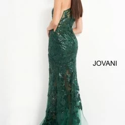 In Stock Jovani 02895 Size 8 Long Fitted One Shoulder Sheer Sequin Lace Prom Dress Pageant Gown Mermaid Dresses