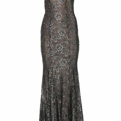 Jovani 02906 Metallic Shimmer Lace Crystal Embellished Prom Dress Pageant V Neck Mermaid Dresses