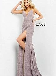 Jovani 02914 Backless Fitted Glitter Prom Dress Stretch V Neckline Formal Evening Gown
