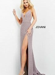 Jovani 02914 Backless Fitted Glitter Prom Dress Stretch V Neckline Formal Evening Gown