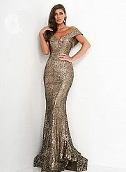 Jovani 02920 Black Gold V Neckline Evening Gown Lace Mother Of The Bride Dress