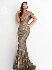 Jovani 02920 Black Gold V Neckline Evening Gown Lace Mother Of The Bride Dress