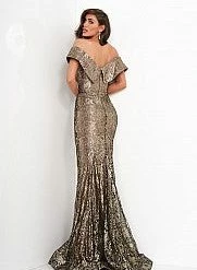 Jovani 02920 Black Gold V Neckline Evening Gown Lace Mother Of The Bride Dress