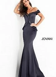 Jovani 02924 Off The Shoulder Evening Gown Fitted Beaded Peplum Waistline