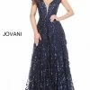Jovani 02932 Long Navy Sequin Off The Shoulder Evening Dress Plunging A Line Sequin Dresses