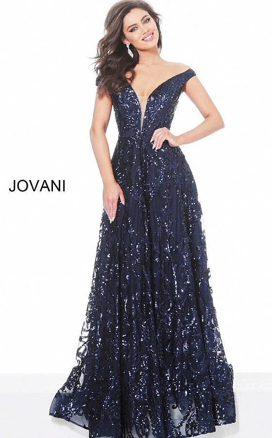 Jovani 02932 Long Navy Sequin Off The Shoulder Evening Dress Plunging A Line Sequin Dresses 3 Jovani 02932 Long Navy Sequin Off The Shoulder Evening Dress Plunging A Line Sequin Dresses