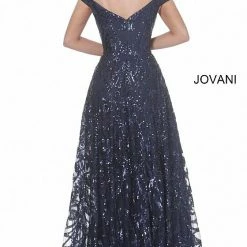 Jovani 02932 Long Navy Sequin Off The Shoulder Evening Dress Plunging A Line Sequin Dresses 5 Jovani 02932 Long Navy Sequin Off The Shoulder Evening Dress Plunging A Line Sequin Dresses
