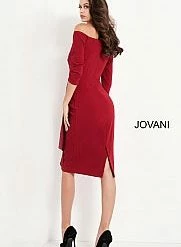 Jovani 02949 Knee Length Formal Evening Cocktail Dress Off The Shoulder Three Quarter Sleeve